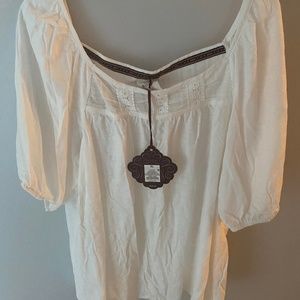 NEW White eyelet scooped neck blouse XL